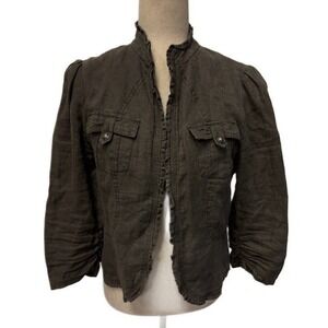 INC International Concepts 100% Linen Jacket‎ Women's Size Medium Olive Green